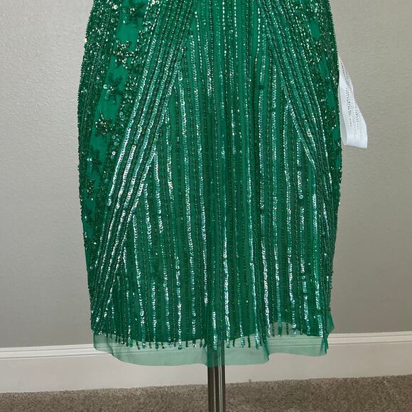 JKara Sequined Sleeveless V-Neck Mini Sheath Cocktail Party Dress Green Size 6 - Picture 9 of 12